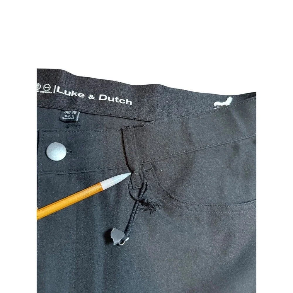 Luke & Dutch Pants Mens Size 38x30 Black 2 Way Stretch Office Golf Casual